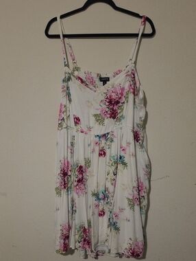 torrid White Floral Spaghetti-Strap Mini Dress with Pink Blooms